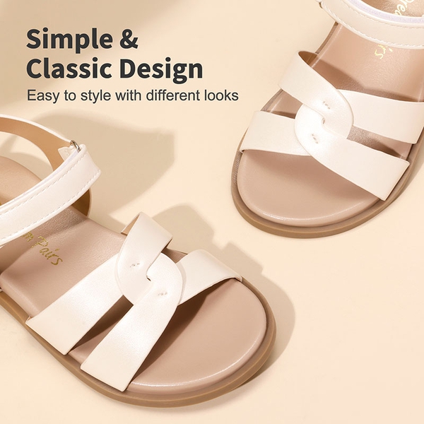 Girls Ankle Strap Strappy Flat Sandals - WHITE PU - 2